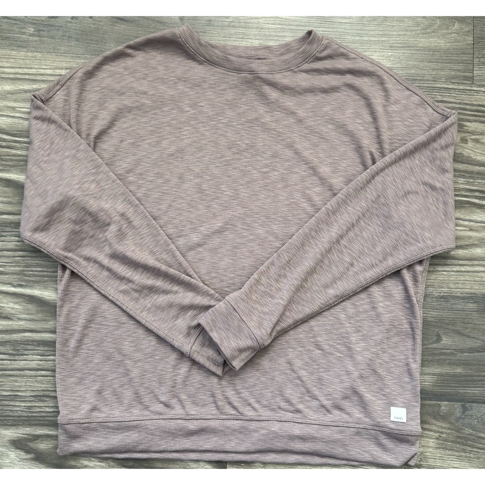 Vuori Sunrise Light Weight Pullover Textured Crewneck Long Sleeve XS Hazel Brown